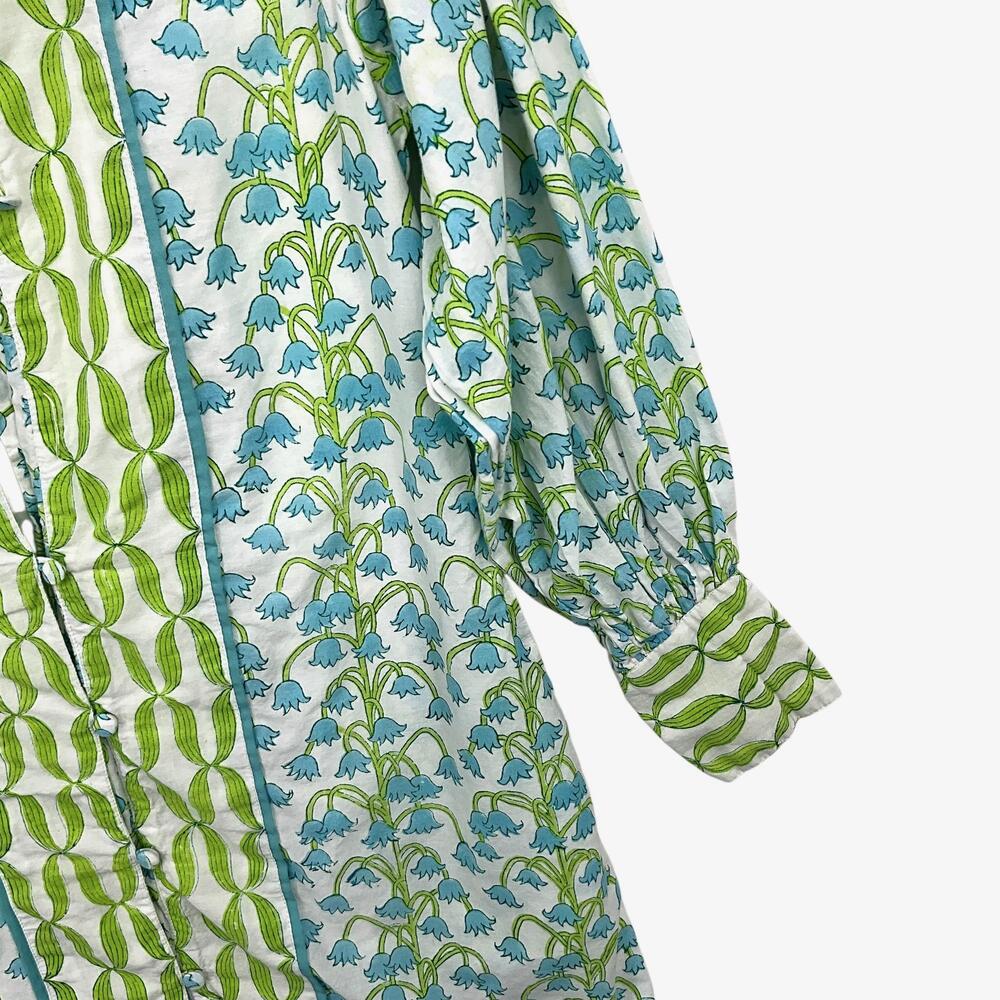 Sue Sartor Dress Womens S Blue Green Floral Cotton Long Sleeve Tunic *READ - Picture 3 of 16